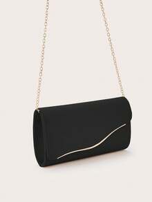 REMANLAND 奢华PU纯色新款女士手拿包，时尚翻盖派对晚宴包，完美钱包设计，带隐藏式卡槽和可拆卸金属链条肩带，适合派对、宴会、聚会、婚礼等场合，是理想的礼物之选。 - 黑色 - 查看 3