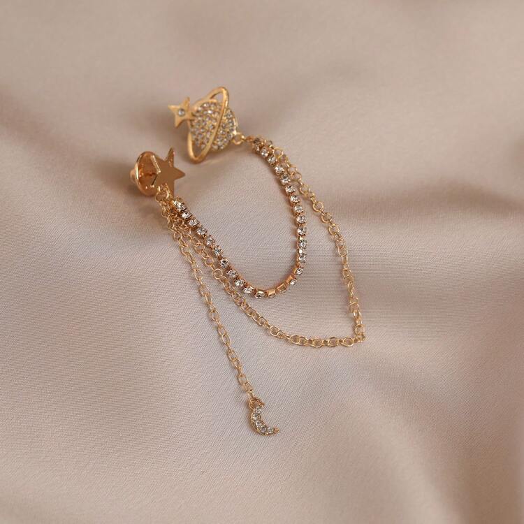 1pc Shiny Casual Zinc Alloy Fan Chain Brooch, Suitable For Daily Wear In Spring, Summer, Autumn And Winter - Gold - View 6