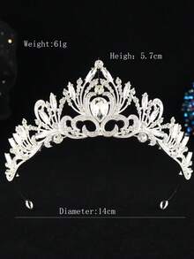 1pc Fashionable Silver Water Drop Glass Bride Crown Alloy Wedding Hair Accessory, Suitable For Women's Holiday, Birthday, Party - Silver - View 5