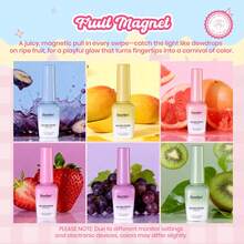 Beetles Fruit Magnet 6 Colors Cat Eye Gel Nail Polish Set, Spring Glitter Shades In Pink Purple Blue Yellow Green, Magnetic Shine Soak Off UV LED Gel, Salon & Home DIY Manicure Gifts For Women - 6 Colors Fruit Magnet - 查看 3