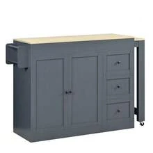 Kitchen Island On Wheels, Extendable Kitchen Island With Dining Area, Spice Rack And Drawers, Independent Mobile Kitchen Island, Ideal For Kitchen And Dining Room (White). - Grey - View 10