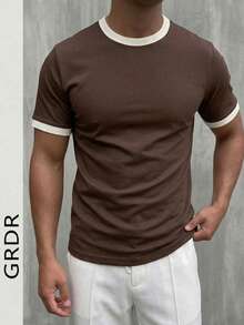 Áo thun nam tay ngắn GRDR mùa hè, kiểu dáng tối giản thời trang, màu trơn, phù hợp cho chạy bộ và mặc hàng ngày. - màu nâu - Xem 3