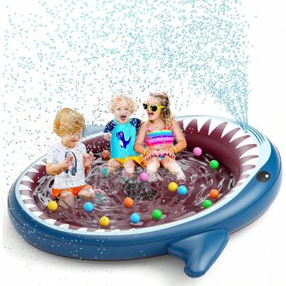 2026 Hot Spring Summer 71 Inch 3-In-1 Shark Themed Inflatable Kiddie Pool Sprinkler, Multifunctional Baby Wading Pool, Kids Ball Pit & Outdoor Swimming Pool, Summer Water Play Toys For Boys Girls Pets Dogs, Cute Home Garden Decoration & Outdoor Backyard Leisure Water Activities