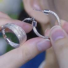 2只夸张金属几何圈形耳环，时尚简约百搭复古港式优雅耳环，女士款 - 銀色 - 查看 4