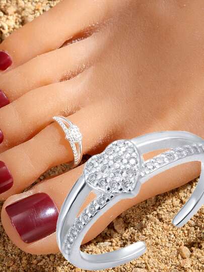  1 chiếc nhẫn ngón chân hình trái tim đính đá bằng bạc Sterling S925, thiết kế thanh lịch, có thể điều chỉnh độ mở, thời trang độc đáo, tinh tế, cá tính, đa năng, phù hợp cho phụ nữ đi nghỉ mát ở biển và trang phục mùa hè, món quà tinh tế.