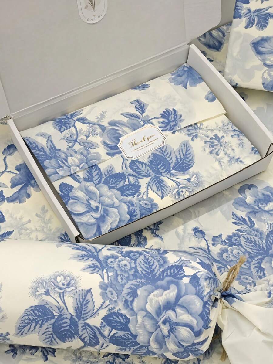 10/20/40张装蓝色牡丹花纹薄纸，20英寸 x 14英寸礼品包装纸，适用于婚礼、情人节、生日礼物、花束包装、礼品袋填充物、派对回礼