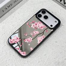 1pc New Silver Mirror Finish Phone Case, Japanese Cherry Blossom Tree Creative Pattern, Elegant Scratch-Resistant Shockproof Protective Cover With Large Camera Hole, Soft Edge Hard Shell For IPhone 17/Air/17Pro/17PROMAX/16/15/14/13/12/11/XSM/XR, Makeup Mirror - Multicolor - View 1
