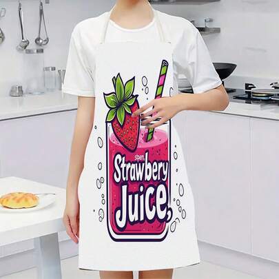 1 chiếc tạp dề nhà bếp in hình dâu tây và nước ép dâu, có ống hút, làm từ 100% polyester, thích hợp cho nhà bếp, phòng khách, phòng ăn, khách sạn, tiệc nướng ngoài trời, có thể giặt máy.