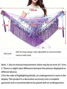 Khăn quấn hông múa bụng với tua rua đính sequin hình tam giác, váy quấn hình đồng xu, phụ kiện trang phục lễ hội âm nhạc Carnival - Nhiều màu - Xem 13