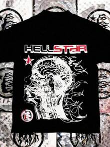 Hellstars Brain Silhouette Vintage Graphic T-Shirt,180g 100% Cotton,Round Neck Short Sleeve,Black Streetwear Essential For Summer Going Out,Unisex Style Women Clothes,Mens Clothes,Boys Clothes,Kids Girls Clothing,Tops For Women,Spring Tops,Spring Outfits For Women,Summer Clothes,Black Top,Cute Tops,Graphic Tee,Summer Outfits For Girls,Boy Clothes For Kids,Tween Girl Clothes,Tween Summer Clothes,Cute Tops,Graphic Tee,Teen Girl Summer Clothes,Tween Summer Clothes,Funny T Shirt Emo, 2000s Style Breathable Streetwear Style T-Shirt, Loose Short Sleeves, Crew Neck, A Casual Shirt Suitable For All Seasons, Perfect For Fitness And Leisure Occasions (Machine Washable). - Black - View 1