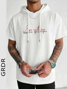 GRDR Áo hoodie nam tay ngắn in chữ "Happens For A Reason" theo phong cách đường phố Mỹ, tối giản và đa năng. - trắng - Xem 2