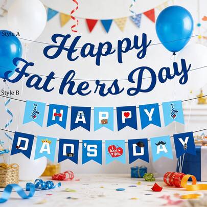 Set de 2 Banners del Día del Padre, decorados con bigote, corbata, corona, para decoración del hogar en la fiesta de cumpleaños del Día del Padre, suministros para la celebración del Día del Padre