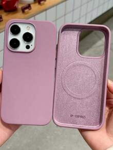 1个极简液态硅胶磁吸无线充电保护壳，适用于 17 Air 16 14 13 12 15 Pro Max Plus，带绒面摄像头保护 - 黑加侖紫 - 查看 3