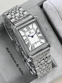 Pablo Raez Original Charming Classic Unisex Wristwatch Stainless Steel Couple Watch Silver Non-Fading AAA Quality Premium Couple Watch Luxury New Design Fashion Watch Elegant Vintage Square Fashion Wristwatch Roman Numeral White Dial With Date Display Girls Popular Square Quartz Watch 50m Waterproof Solid Steel Band Butterfly Clasp Casual Cute Women's Watch Suitable For Teacher Girlfriend Mother Gift Daily/Work/Party Decoration Birthday Graduation Wedding Gift - Silver - View 6