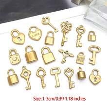 2 chiếc mặt dây chuyền hình trái tim bằng thép không gỉ, mặt dây chuyền hình chìa khóa kim loại, phụ kiện trang sức để tự làm vòng cổ, vòng tay, bông tai. - Vàng - Xem 6