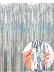 2pcs Silver Foil Fringe Curtains, Shiny Metallic Pink Background, Suitable For Decorating Birthday, Wedding, Party, 70s, 80s, 90s Disco Theme, Bachelorette Party, Rainbow Party, Winter Christmas Decor - Nhiều màu - Xem 2