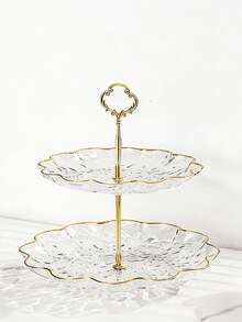 1pc 2/3 Tier Luxury Wavy Pattern Cupcake Stand, Gold Trim, New Petal Shaped Cupcake Tower With Metal Rod And Plastic Tiered Trays - Multicolor - View 4