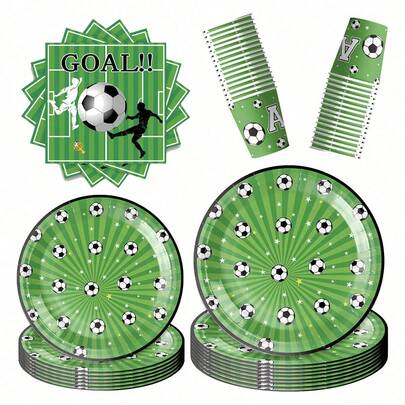 40pcs/Set Football Theme Party Tableware Set Includes Paper Plates, Paper Cups And Napkins, Suitable For Football Theme Party