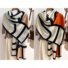 1/2 Piece Contrasting Letter Fashionable And Warm Scarf, Durable Fabric Neck Warmer, Autumn And Winter Medium-Thick Warm Neck Warmer, Fashionable Shawl For Air-Conditioned Rooms, Scarf Neck Warmer Shawl - Coral Orange - View 7