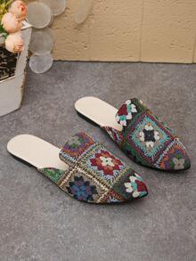 大码 35-45 女式尖头黑色平底穆勒鞋，新款秋季户外日常休闲乐福鞋，软底休闲一脚蹬鞋，百搭单脚设计，可搭配连衣裙，多种颜色可选 - 棕底方形格紋 - 查看 7