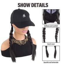Women's Fashion Wig Baseball Cap, Made Of Synthetic Fiber, Black Hat With Two Braids, Suitable For Daily Life, Work And Holidays - Multicolor - View 4