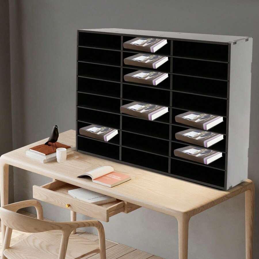 SanBouSi 24-Compartment Literature Organizer Desktop File Holder Office Mailbox - Black - View 1