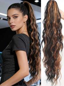 Trenza de cabello sintético ondulado y rizado de 26 pulgadas de largo, hecho de material de fibra resistente al calor, adecuado para uso diario de mujeres y niñas, en colores marrón y negro - Multicolor - Ver 17