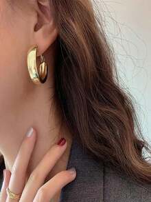 2 Pairs Of Minimalist Geometric Stainless Steel C-Shaped Circle Women Earrings Versatile Ear Jewelry - Vàng vàng - Xem 2