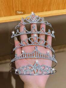 5pcs Gold Crown Fashionable Sweet Style Tiara, Suitable For Performance And Birthday Party, Affordable Hair Accessories - Silver - View 1