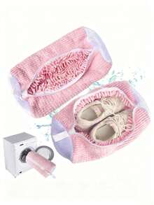 1 Stück rosa wiederverwendbarer Mesh-Wäschebeutel mit Reißverschluss, geeignet für Schuhe/Sneaker, extra großer waschbarer Schuhbeutel, Reise-Schuhaufbewahrungstasche, tragbarer Reißverschlusswäschebeutel, Heim-Schuhwaschnetzbeutel mit Reißverschluss - Verschiedenfarbig - Übersicht 2