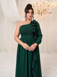 YISIKADO Plus Size Lettuce Trim One Shoulder Chiffon Dress Elegant Wedding Guest Bridesmaid Birthday Prom Party Graduation Formal Evening Dinner Ceremony - Dark Green - View 6