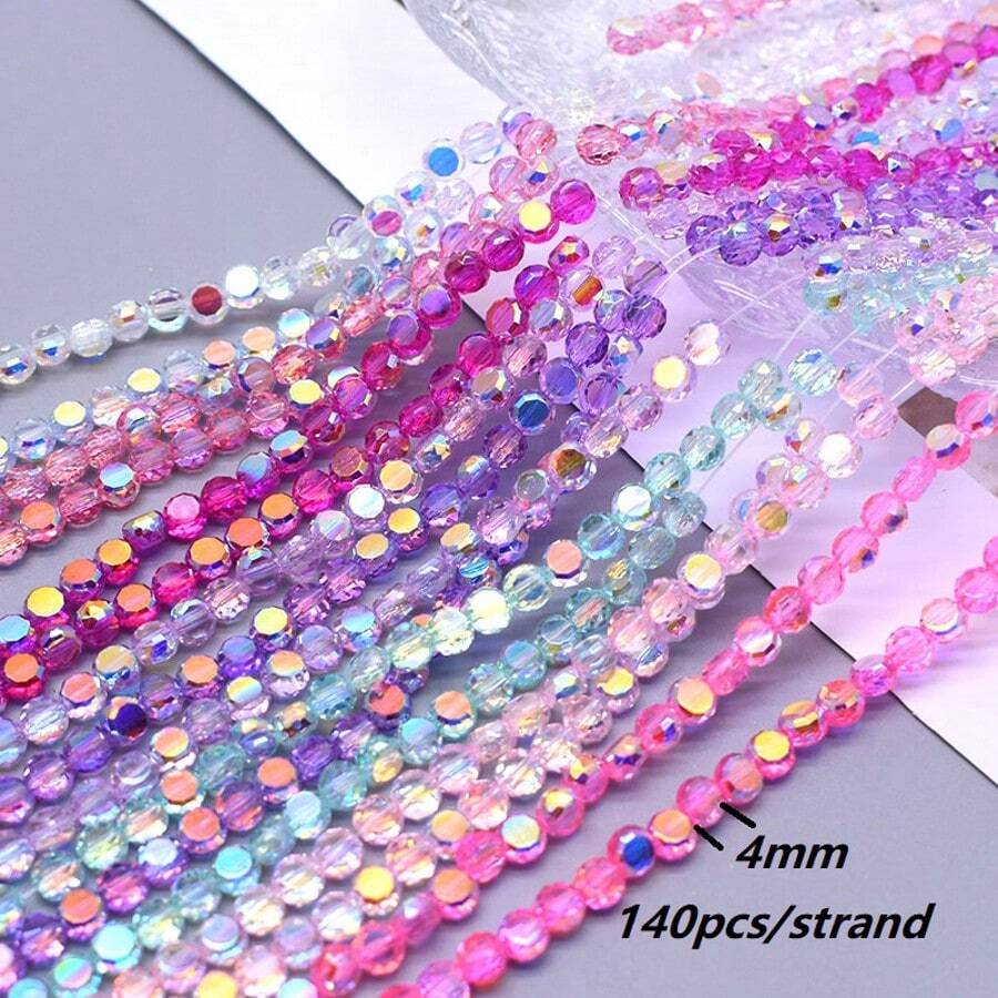 140 piezas/Hebra Cuentas redondas de disco de 4mm para decoración de joyería