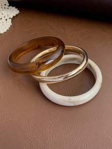 LADYCOCO 3pcs/Set Vintage Thick Acrylic Resin Bangle Bracelets, Paired With Gold Tone, Suitable For Party & Daily Wear (Slight Difference Between Photos And Actual Product May Occur) - Multicolor - View 4