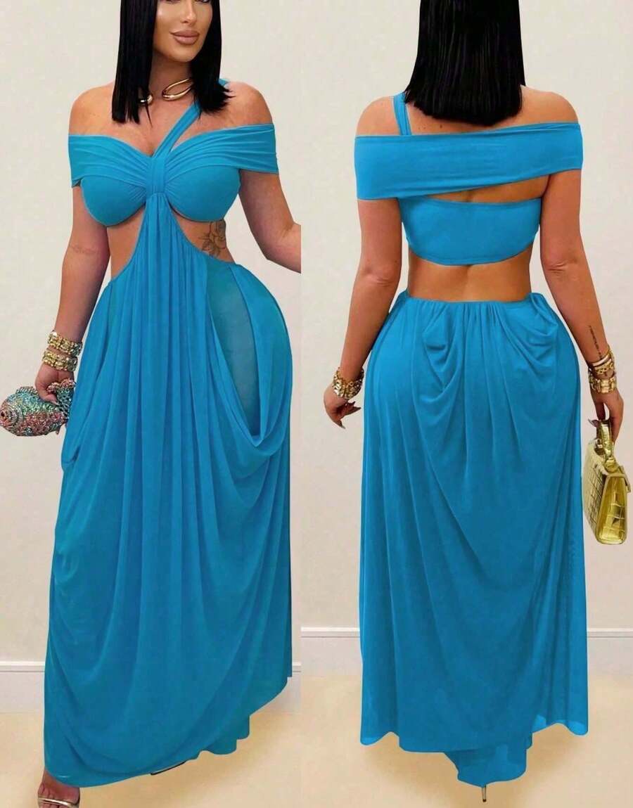 Elegant Party Tassel Night Out Long Dress - Blue - View 1