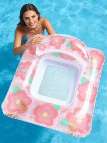 1pc Inflatable Floating Lounge With Backrest And Cup Holder, Detachable Sunshade, Fresh Floral Design, Suitable For Pool, Water Park, Beach, Party, Vacation, Multi-Functional Summer Water Lounger - Flower-shaped Floating Raft - View 4