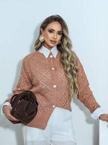 Women's Long Sleeve Cardigan In Knitted Blouse With Buttons, Elegant Coat For Winter And Everyday Wear, Women's Thin Cardigan Blouse - 淺粉色 - 查看 7