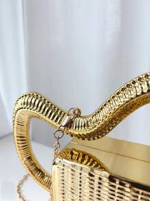 1个条纹3D金属链条斜挎包，优雅派对/宴会手拿包，奢华金色晚宴手提包 - 金色 - 查看 8