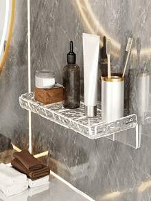 1 chiếc kệ acrylic lượn sóng cho phòng tắm, giá treo tường đựng đồ dùng vệ sinh cá nhân, mỹ phẩm, không cần khoan. - trong suốt - Xem 12