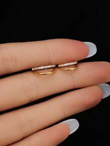 1PC 16G Surgical Titanium Gold Double Cartilage Hoop/Paved CZ Double Conch Hoop/Helix Earring/Septum Hoop/Nose Piercing/Single Pierced Hoop Earring - Double-loop Single Row - View 2