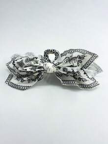 1 chiếc kẹp tóc nơ thủ công kiểu Bohemian bằng chất liệu tổng hợp, phù hợp cho mọi mùa (Họa tiết in ngẫu nhiên) - trắng - Xem 3