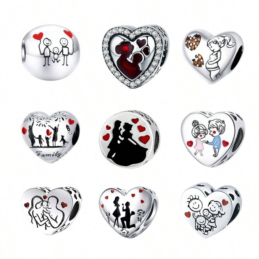 心形吊坠串珠套装，以家庭和爱为主题，适合制作手链 - 浪漫温馨的家庭设计 - 彩色 - 查看 1