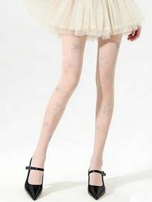 1 Pair Women's Spring Summer Star Rhinestone Sheer Tights, Sexy Shiny Nylon Stockings For Party, Festival & Daily Wear - Multicolor - View 2