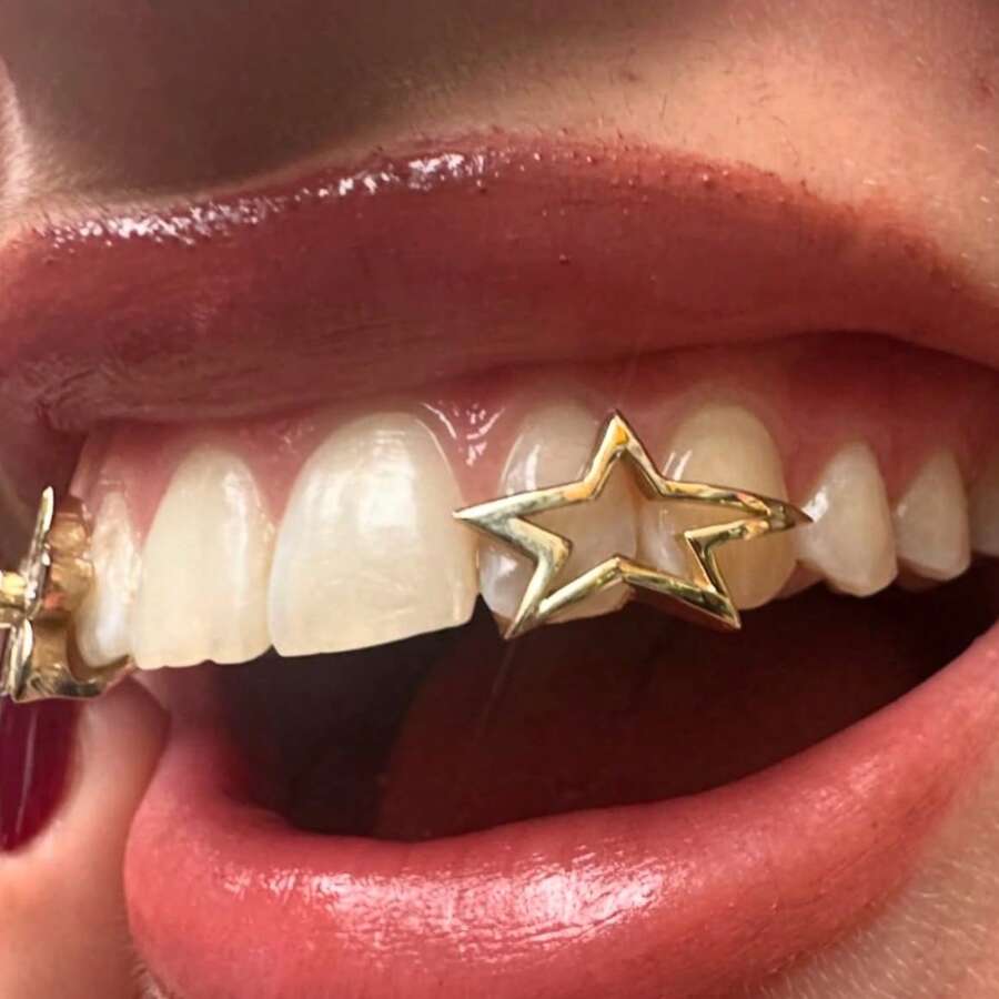 2pcs Asymmetrical Pentagram Shiny/Zirconia Fashion Tooth Jewelry, Suitable For Party, Daily Wear, Holiday Gift - Multicolor - View 1