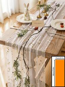 1pc Transparent Mesh Floral Embroidered Tablecloth, American Farmhouse Style Rectangular Table Runner, Suitable For Daily, Festivals, Parties, Weddings, Hotels, Home Dinners, All Seasons Home Decor - White - View 10