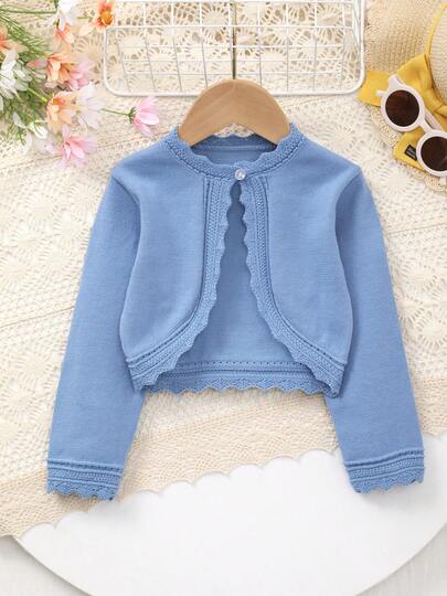 Áo khoác cardigan/khăn choàng dệt kim ren hoa rỗng màu trơn thanh lịch cho bé gái, thích hợp mặc ở nhà, dự tiệc, đi chơi hoặc làm quà tặng Eid Al-Adha, phù hợp mọi mùa.