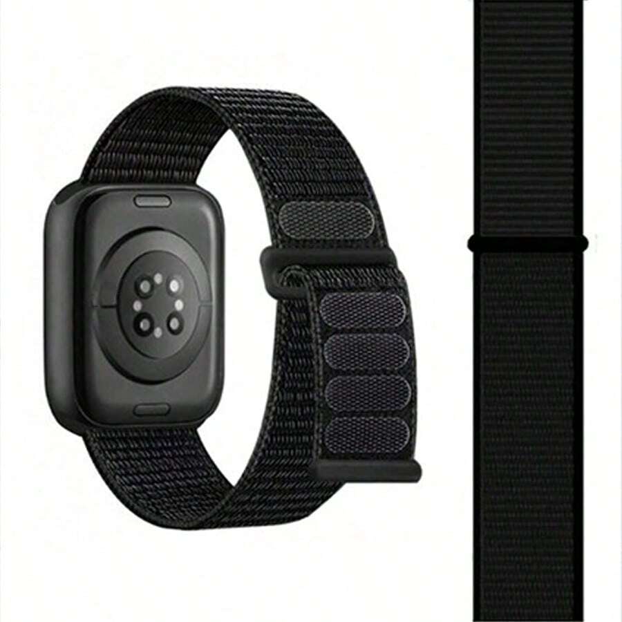 柔软透气的尼龙运动表带，兼容 38MM、40MM、41MM、42MM、44MM、45MM、46MM、49MM 表盘尺寸，男女通用，可调节，兼容 Series SE、Ultra 11、10/9/8/7/6/5/4/3/2/1 等型号。 - 黑色 - 查看 1