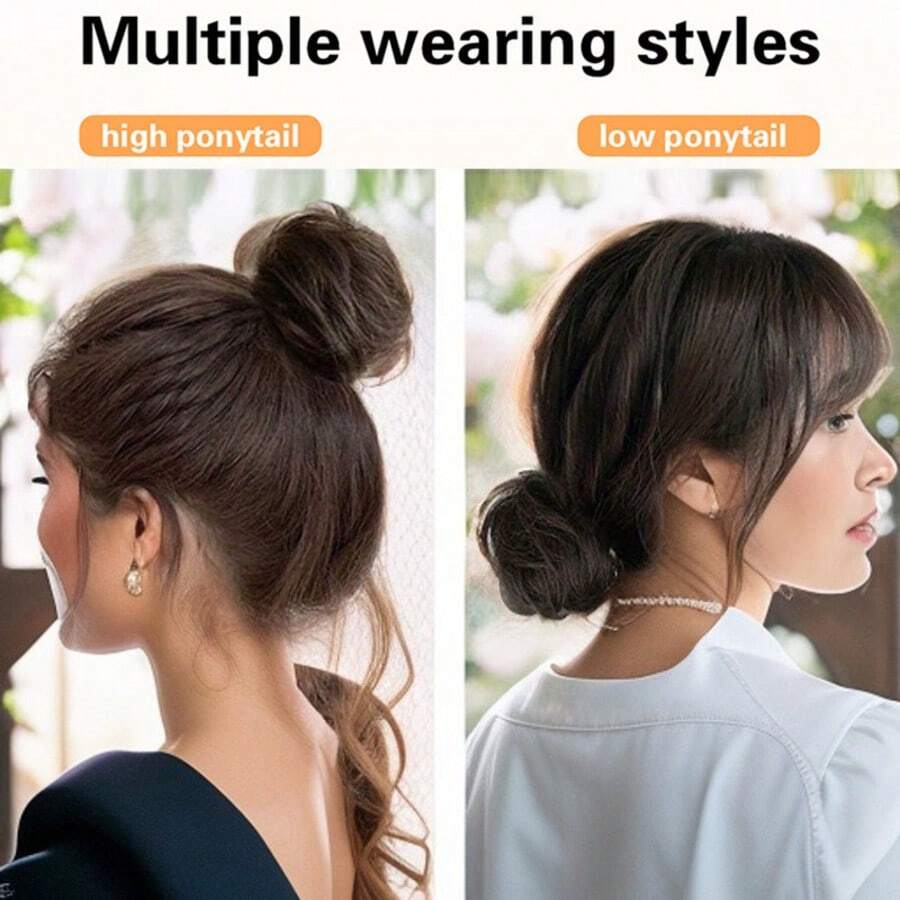 1 chiếc kẹp tóc giả thẳng cho nữ, kiểu tóc búi bồng bềnh, phụ kiện tạo kiểu tóc vòng tròn mềm mại. - Nhiều màu - Xem 1