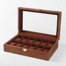 高级哑光木纹 6/10/12 格手表盒，胡桃木纹手表收纳盒 - 棕色 - 查看 4