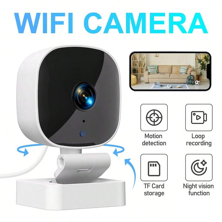 1pc Mini HD Home Security Camera With Night Vision, Remote Two-Way Talk, Motion Detection Alarm, Built-In AP Hotspot, Battery-Free, USB Powered, Suitable For Home Security Monitoring And Wireless Outdoor Security Camera