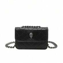 Color Block Mini Quilted Crossbody Bag For Women  Unique Chain Purse Cute Square Shoulder Bag- - 黑色 - 查看 2